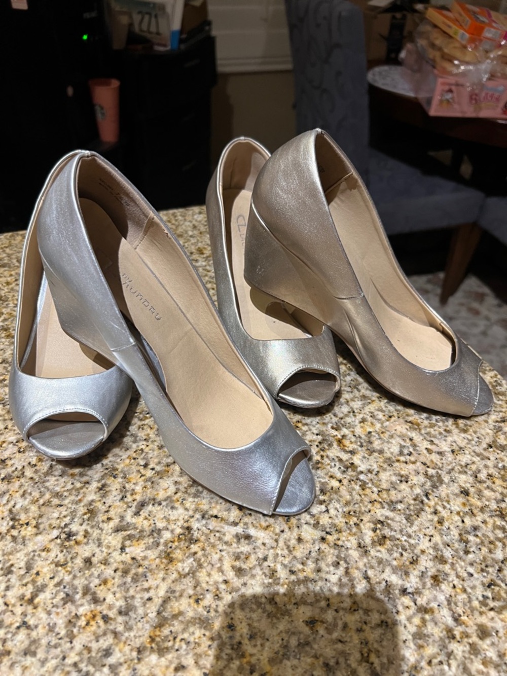 CL by Chinese Laundry Silver Peep-Toe Heels